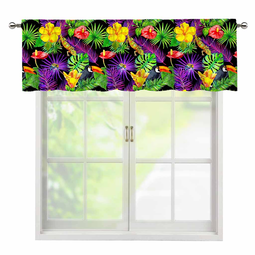 Dark Hawaiian Tropical Pattern Print Window Valance