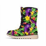 Dark Hawaiian Tropical Pattern Print Winter Boots