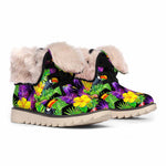 Dark Hawaiian Tropical Pattern Print Winter Boots