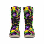 Dark Hawaiian Tropical Pattern Print Winter Boots