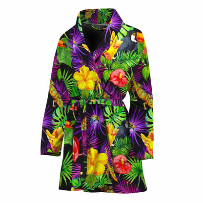 Dark Hawaiian Tropical Pattern Print Women's Bathrobe
