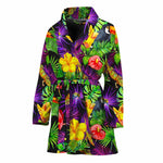 Dark Hawaiian Tropical Pattern Print Women's Bathrobe