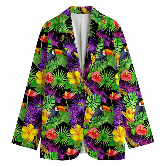 Dark Hawaiian Tropical Pattern Print Women's Blazer