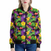 Dark Hawaiian Tropical Pattern Print Women's Bomber Jacket