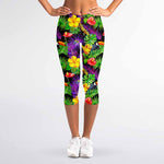 Dark Hawaiian Tropical Pattern Print Women's Capri Leggings