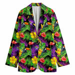 Dark Hawaiian Tropical Pattern Print Women's Cotton Blazer