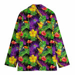 Dark Hawaiian Tropical Pattern Print Women's Cotton Blazer