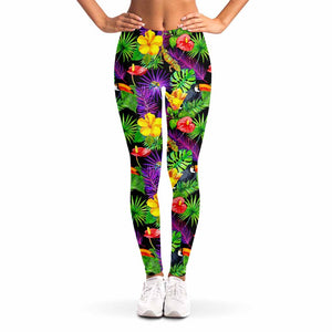 Dark Hawaiian Tropical Pattern Print Women's Leggings