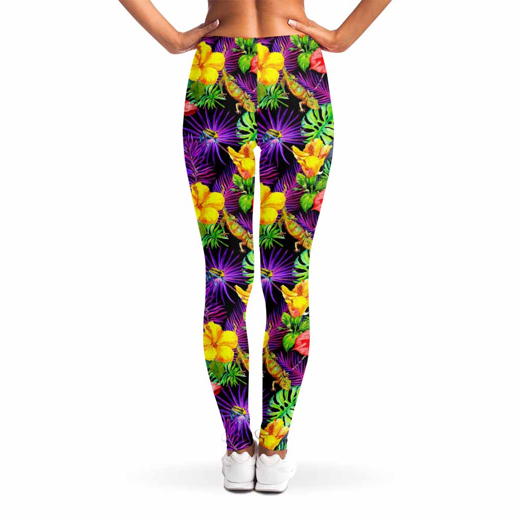 Dark Hawaiian Tropical Pattern Print Women's Leggings