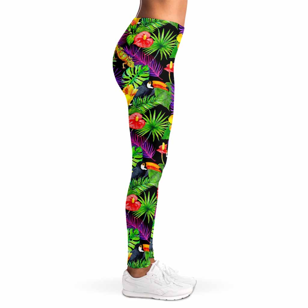 Dark Hawaiian Tropical Pattern Print Women's Leggings