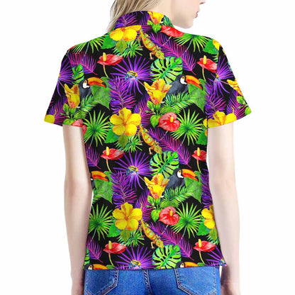 Dark Hawaiian Tropical Pattern Print Women's Polo Shirt