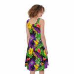 Dark Hawaiian Tropical Pattern Print Women's Sleeveless Dress