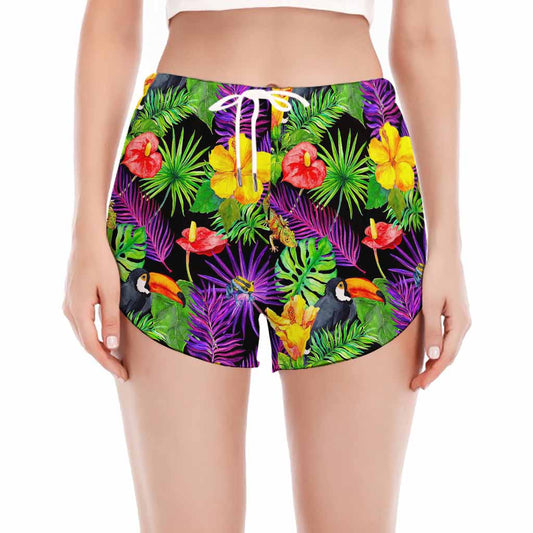 Dark Hawaiian Tropical Pattern Print Women's Split Running Shorts