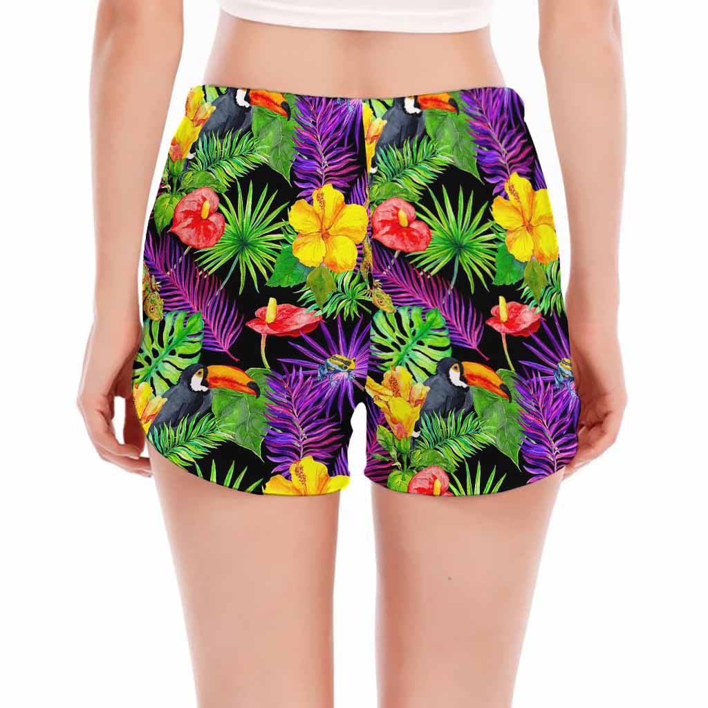Dark Hawaiian Tropical Pattern Print Women's Split Running Shorts