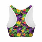 Dark Hawaiian Tropical Pattern Print Women's Sports Bra