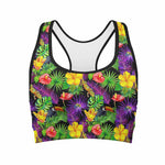 Dark Hawaiian Tropical Pattern Print Women's Sports Bra