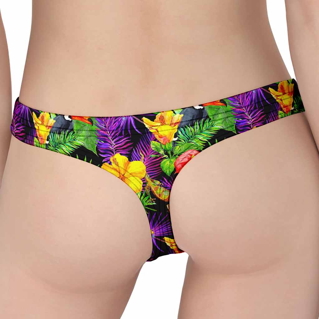 Dark Hawaiian Tropical Pattern Print Women's Thong