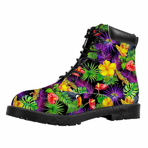 Dark Hawaiian Tropical Pattern Print Work Boots