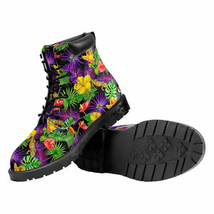 Dark Hawaiian Tropical Pattern Print Work Boots