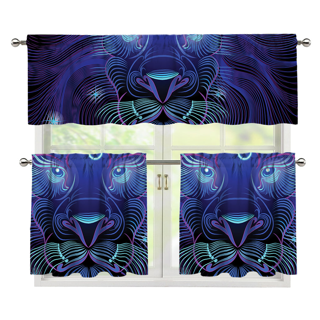 Dark Leo Zodiac Sign Print 3 Piece Kitchen Curtains