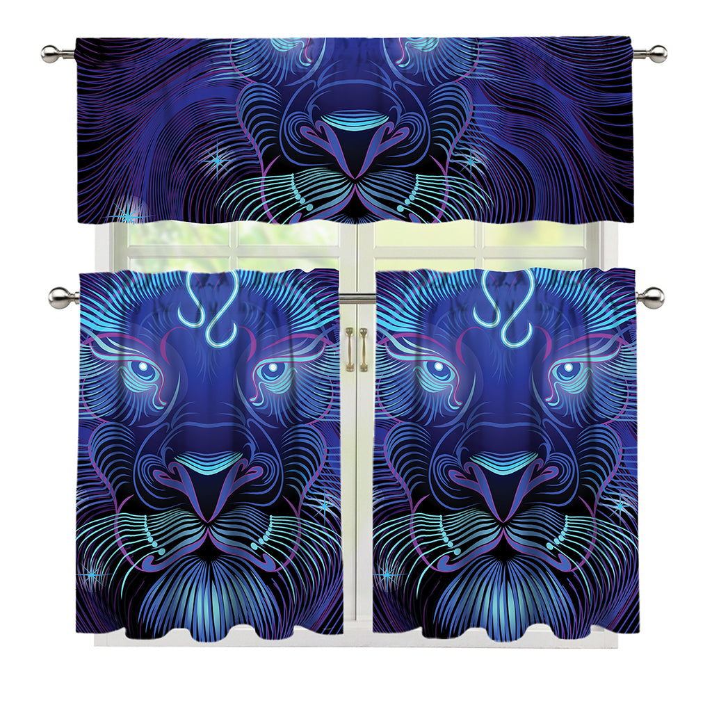 Dark Leo Zodiac Sign Print 3 Piece Kitchen Curtains