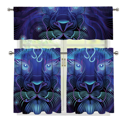 Dark Leo Zodiac Sign Print 3 Piece Kitchen Curtains