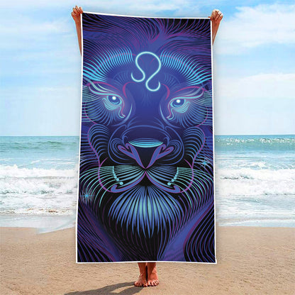 Dark Leo Zodiac Sign Print Beach Towel