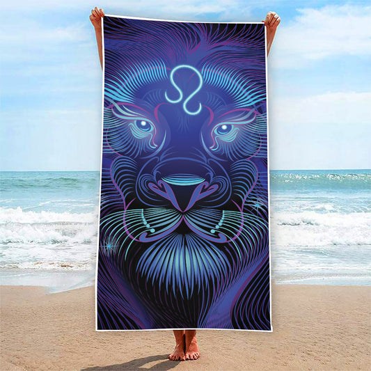 Dark Leo Zodiac Sign Print Beach Towel
