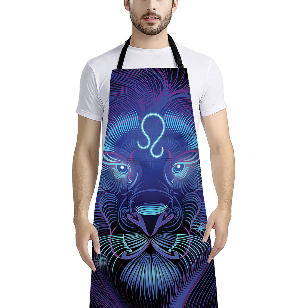 Dark Leo Zodiac Sign Print Bib Apron With Pocket