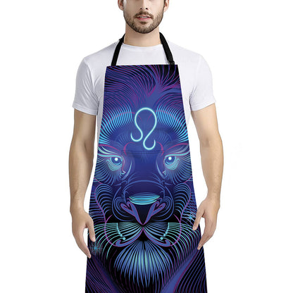 Dark Leo Zodiac Sign Print Bib Apron With Pocket