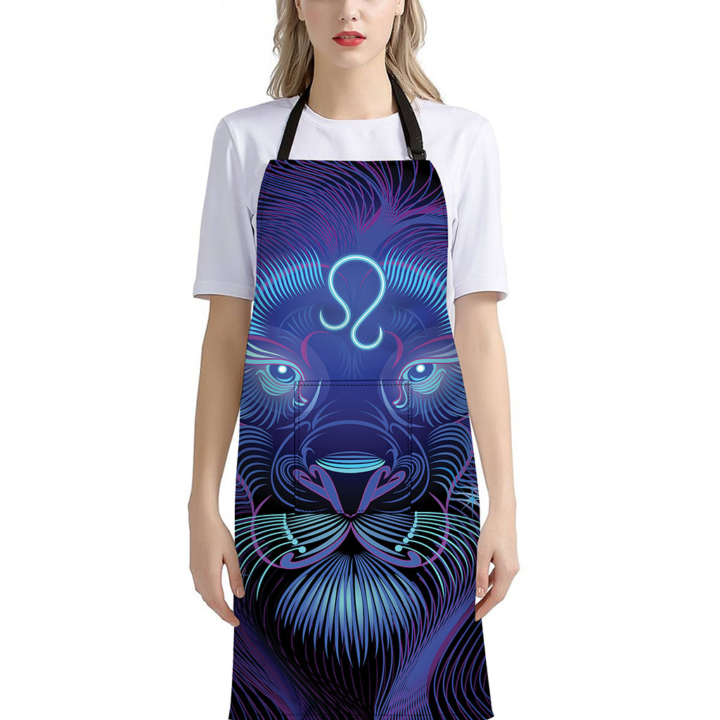 Dark Leo Zodiac Sign Print Bib Apron With Pocket