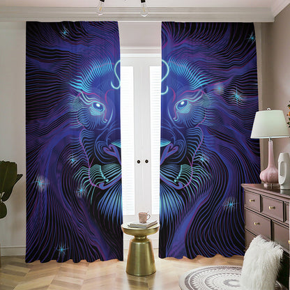 Dark Leo Zodiac Sign Print Blackout Pencil Pleat Curtains
