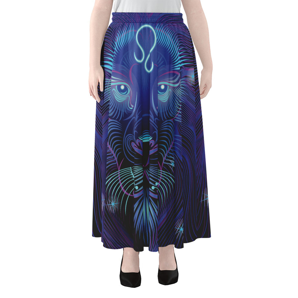 Dark Leo Zodiac Sign Print Chiffon Maxi Skirt
