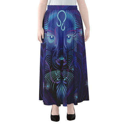 Dark Leo Zodiac Sign Print Chiffon Maxi Skirt