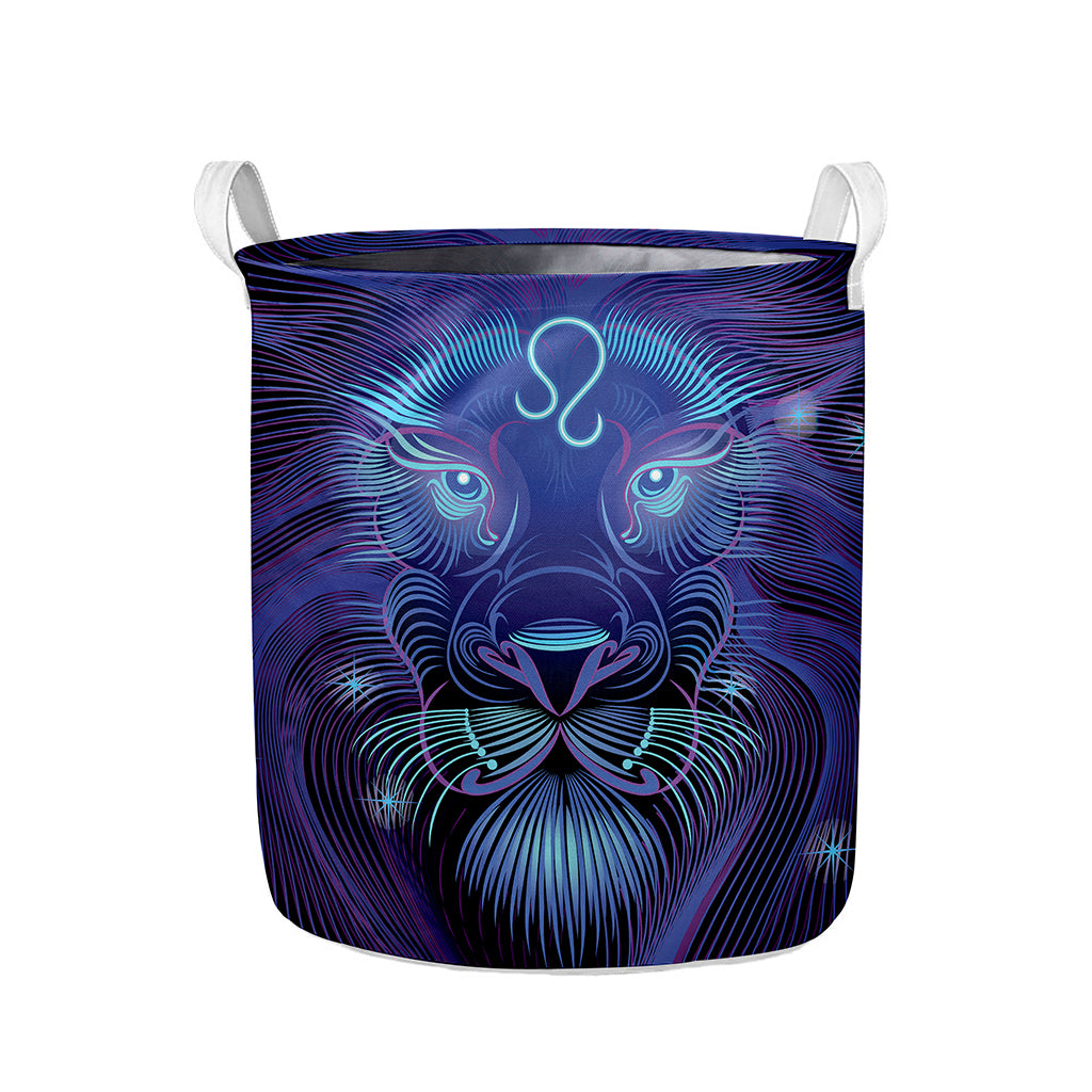 Dark Leo Zodiac Sign Print Collapsible Laundry Basket