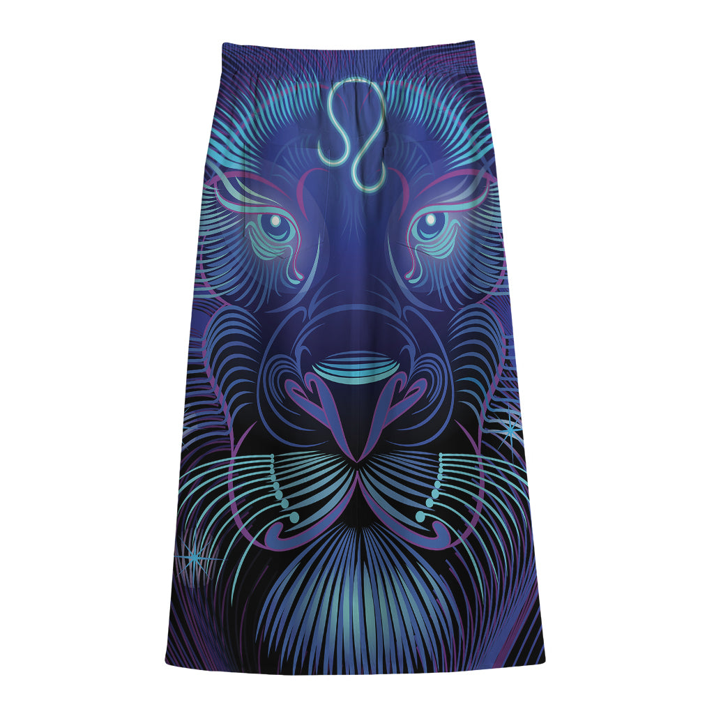Dark Leo Zodiac Sign Print Cotton Front Slit Maxi Skirt