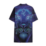 Dark Leo Zodiac Sign Print Cotton Hawaiian Shirt
