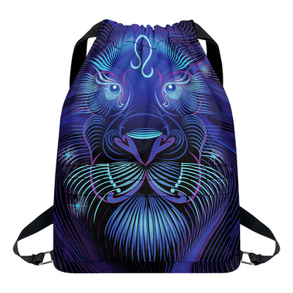 Dark Leo Zodiac Sign Print Drawstring Backpack