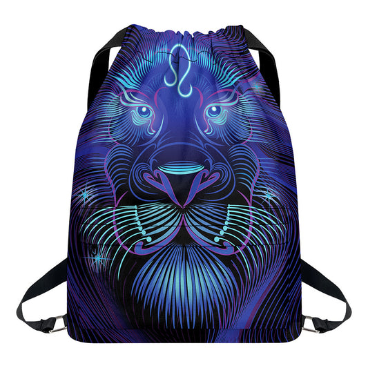 Dark Leo Zodiac Sign Print Drawstring Backpack