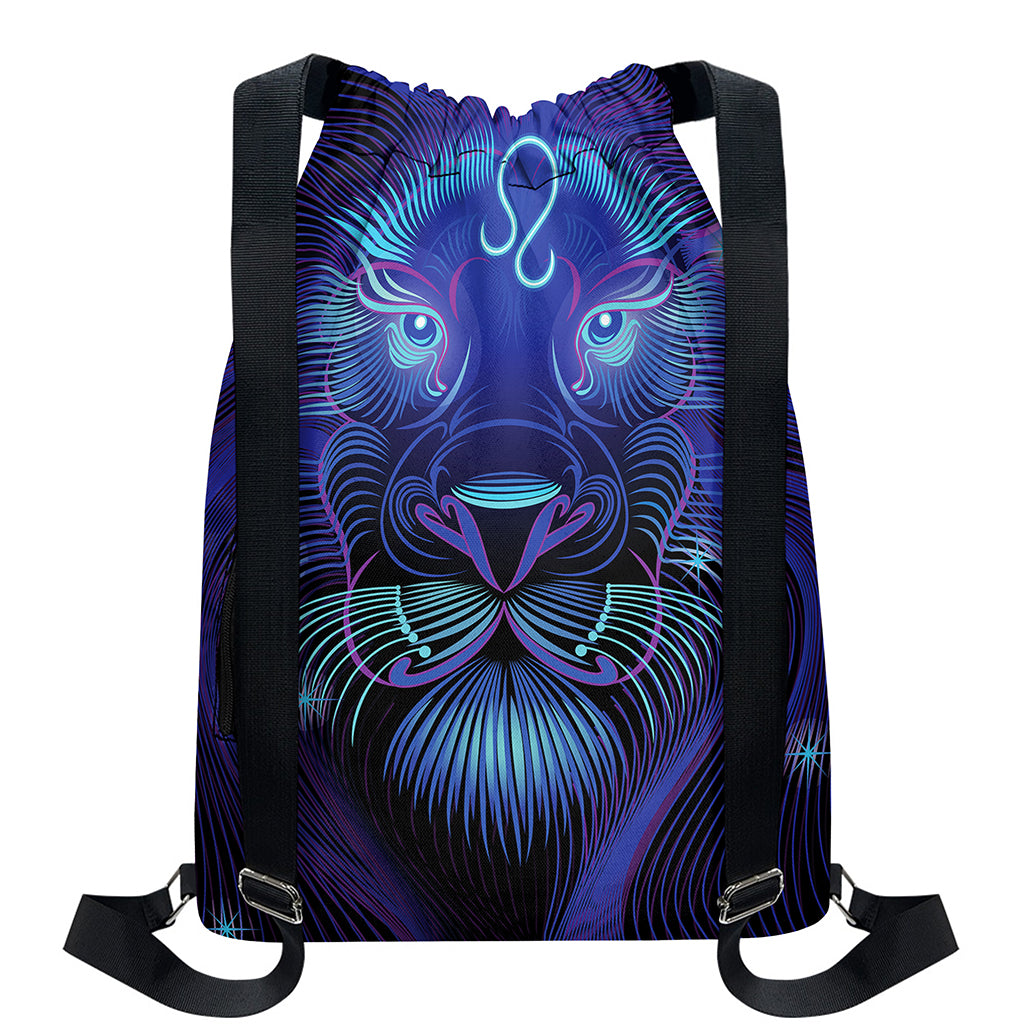 Dark Leo Zodiac Sign Print Drawstring Backpack