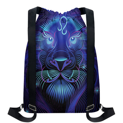 Dark Leo Zodiac Sign Print Drawstring Backpack