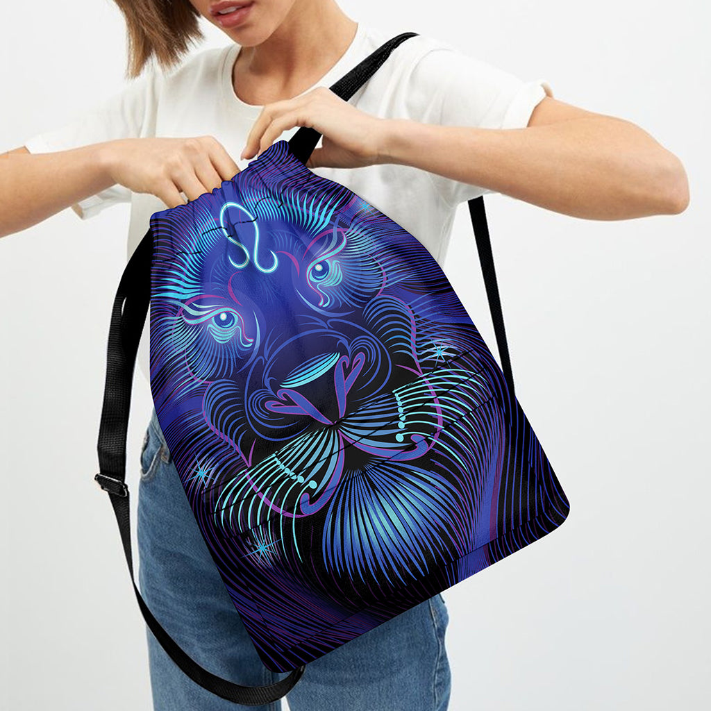 Dark Leo Zodiac Sign Print Drawstring Backpack