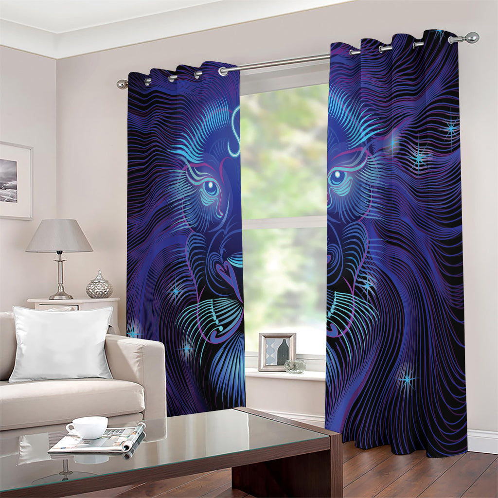 Dark Leo Zodiac Sign Print Extra Wide Grommet Curtains