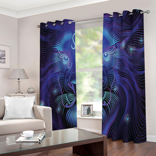 Dark Leo Zodiac Sign Print Extra Wide Grommet Curtains