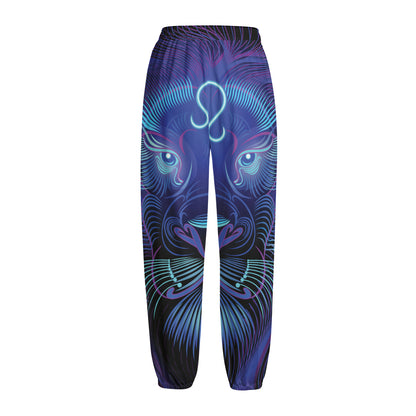 Dark Leo Zodiac Sign Print Fleece Lined Knit Pants