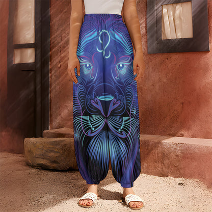 Dark Leo Zodiac Sign Print Harem Pants