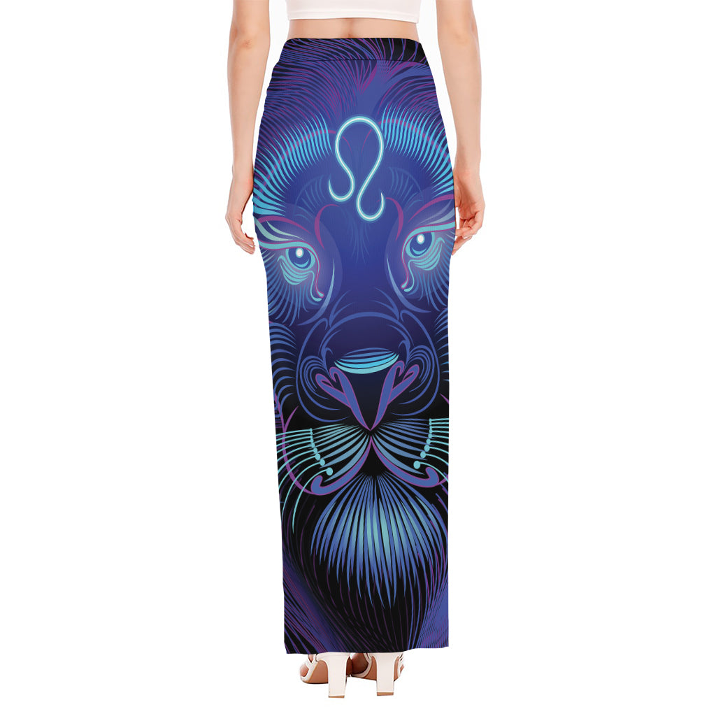 Dark Leo Zodiac Sign Print High Slit Maxi Skirt