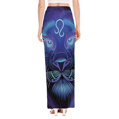 Dark Leo Zodiac Sign Print High Slit Maxi Skirt