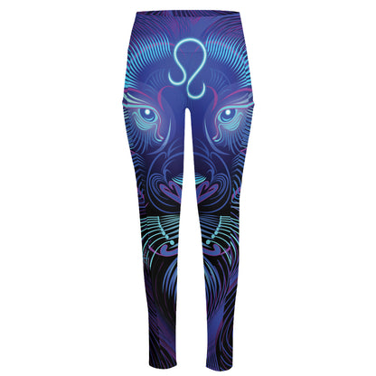 Dark Leo Zodiac Sign Print High-Waisted Pocket Leggings