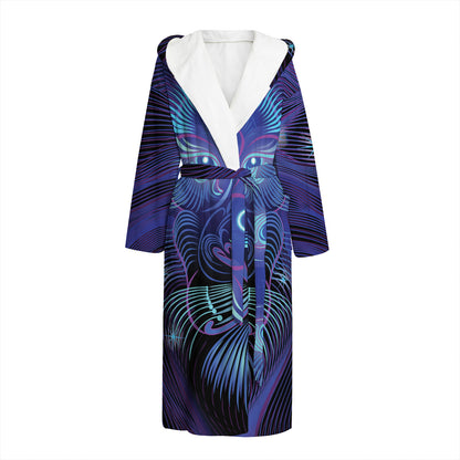 Dark Leo Zodiac Sign Print Hooded Bathrobe